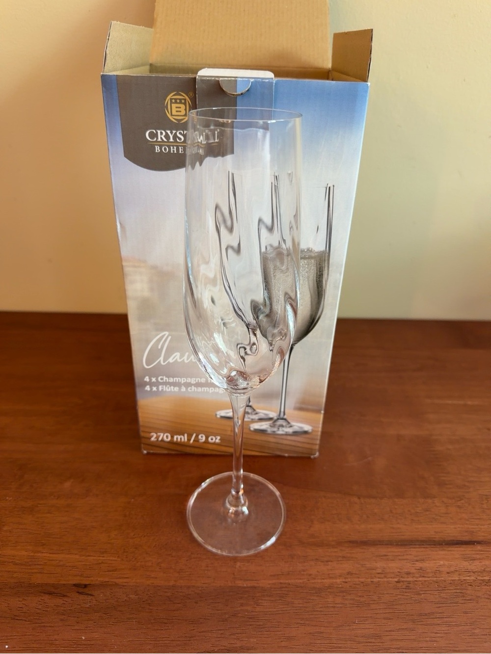 NIB Crystal Bohemia Claudia Champagne Flutes Set of 4 Czech Crystal 9oz